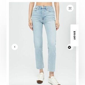 Re/Done Light Blue Straight Leg Jeans stove pipe frayed ankle